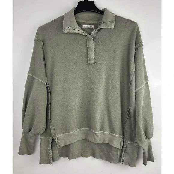 We The Free People Camden Henley Long Sleeve Sweatshirt XS Slouchy Boho Grunge - Picture 2 of 15